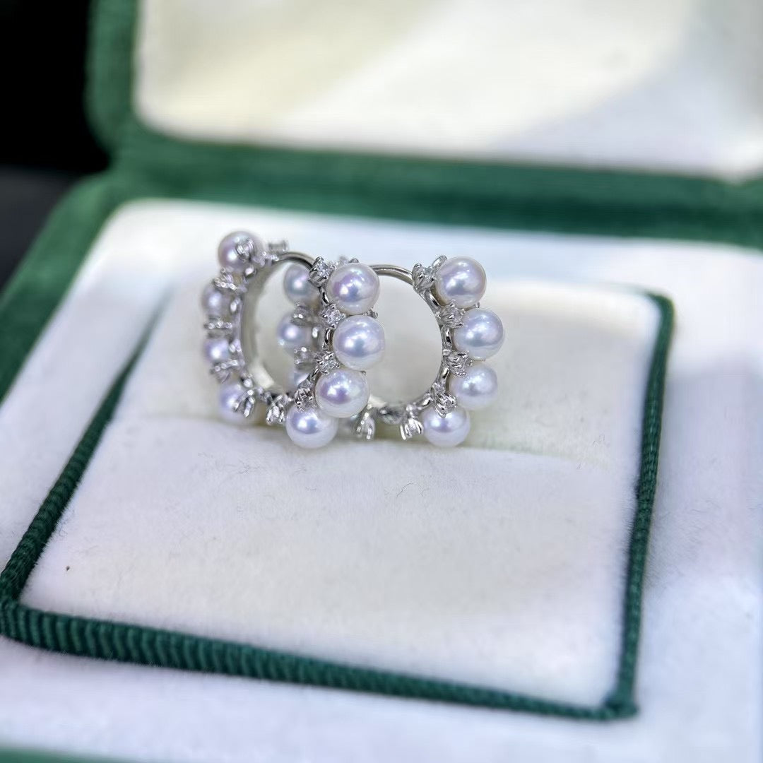 High quality white with pink overtone color freshwater pearls earrings