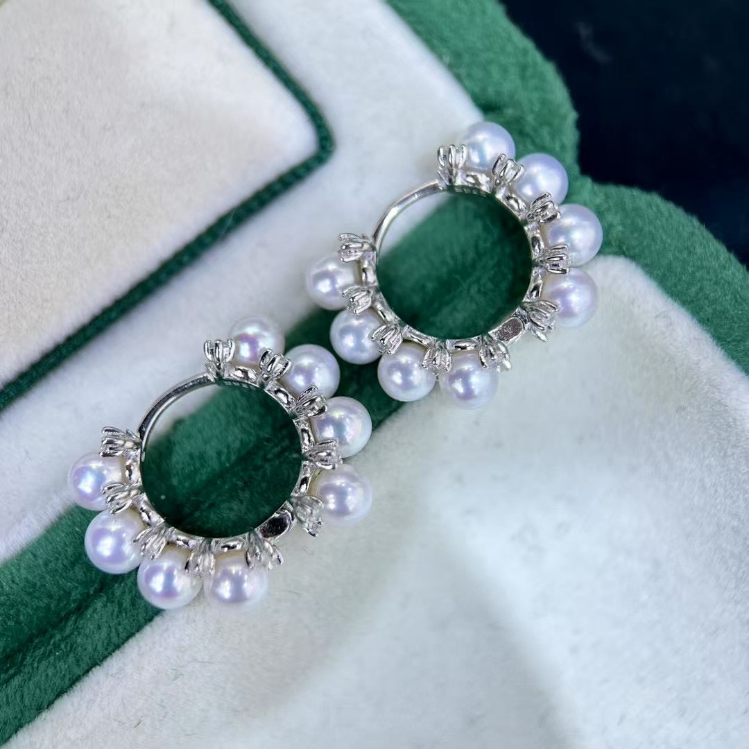 High quality white with pink overtone color freshwater pearls earrings