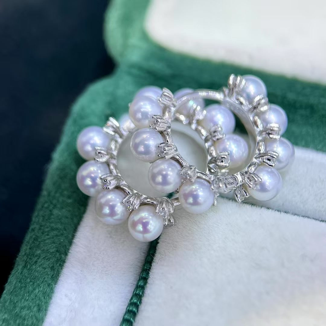 High quality white with pink overtone color freshwater pearls earrings