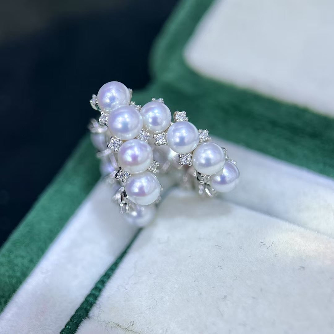 High quality white with pink overtone color freshwater pearls earrings