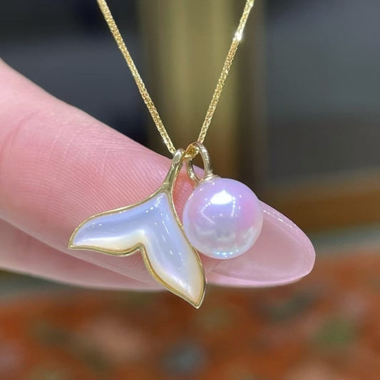 High quality Sakura pink color seawater akoya pearl pendant