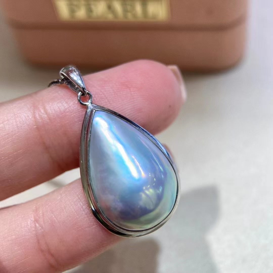 High quality silver blue color seawater Mabe pearl pendant