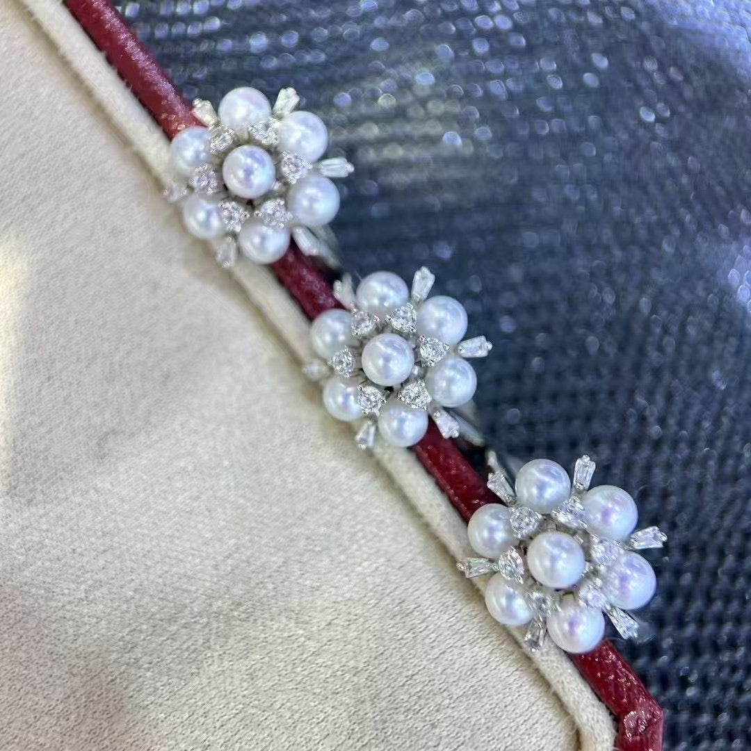 Top quality aurora white color freshwater pearls ring