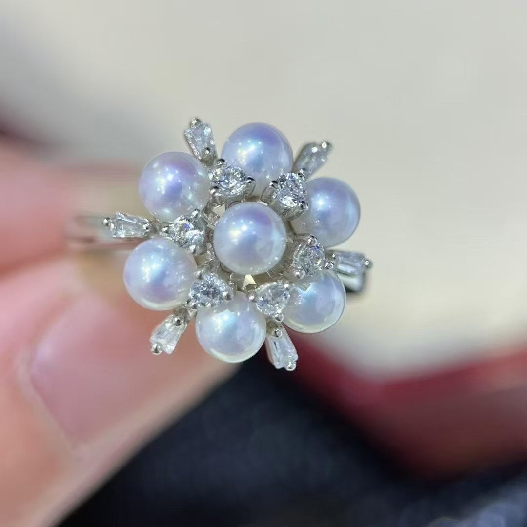 Top quality aurora white color freshwater pearls ring