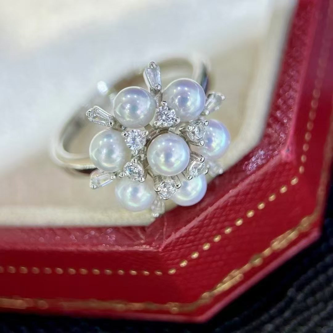 Top quality aurora white color freshwater pearls ring