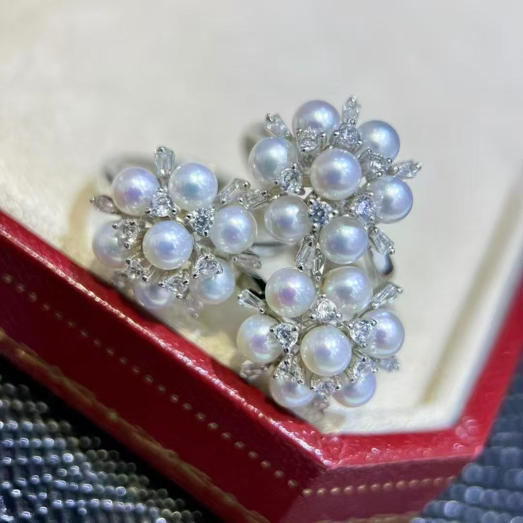 Top quality aurora white color freshwater pearls ring
