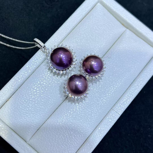 High quality “Monster purple”color Edison pearls earrings & pendant a set