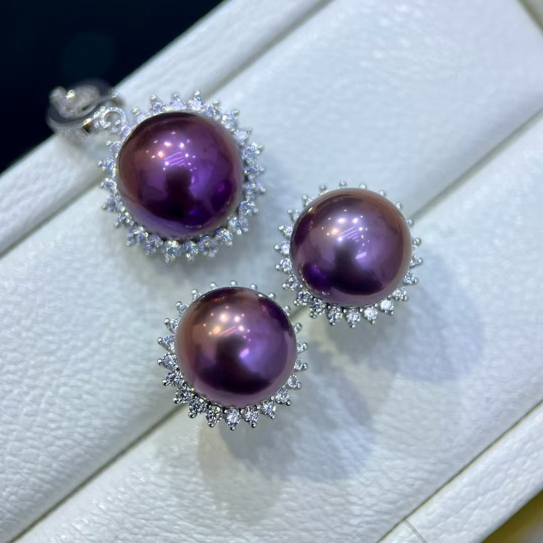 High quality “Monster purple”color Edison pearls earrings & pendant a set