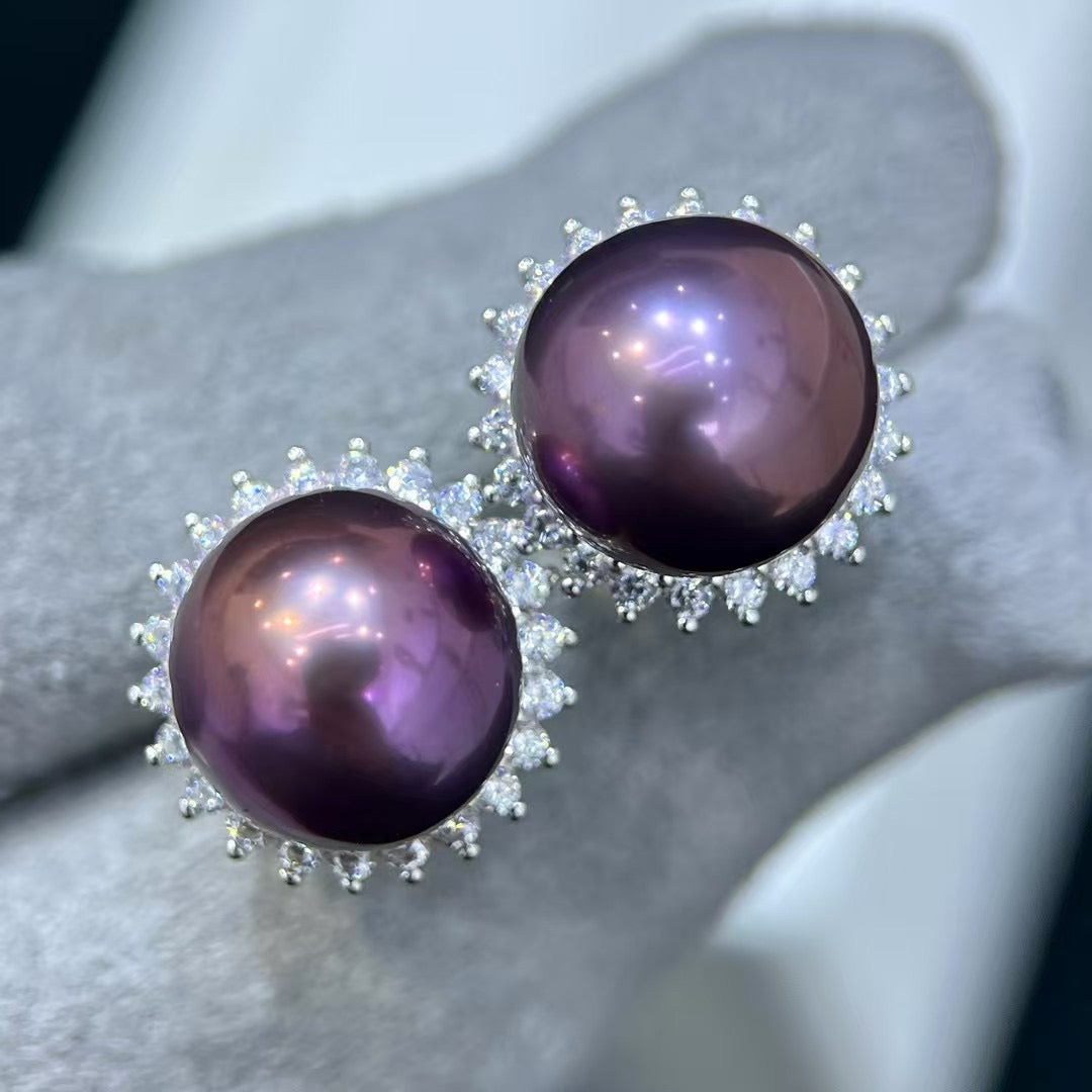 High quality “Monster purple”color Edison pearls earrings & pendant a set