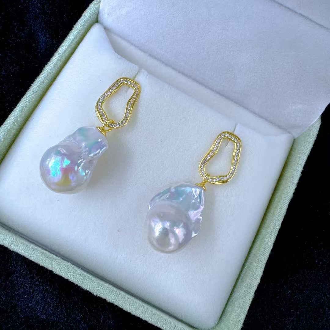 High quality aurora white baroque pearls earrings