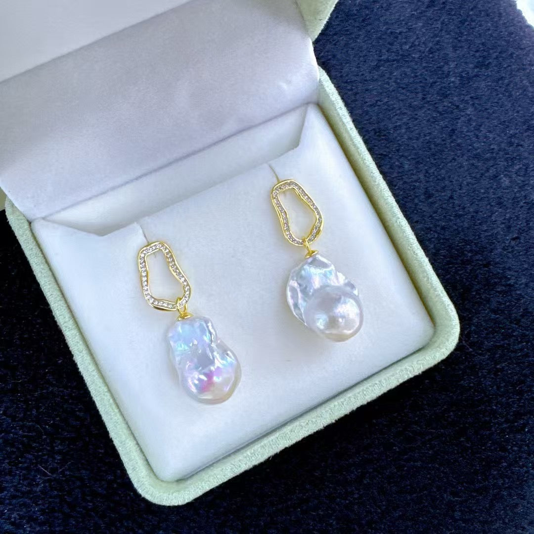 High quality aurora white baroque pearls earrings