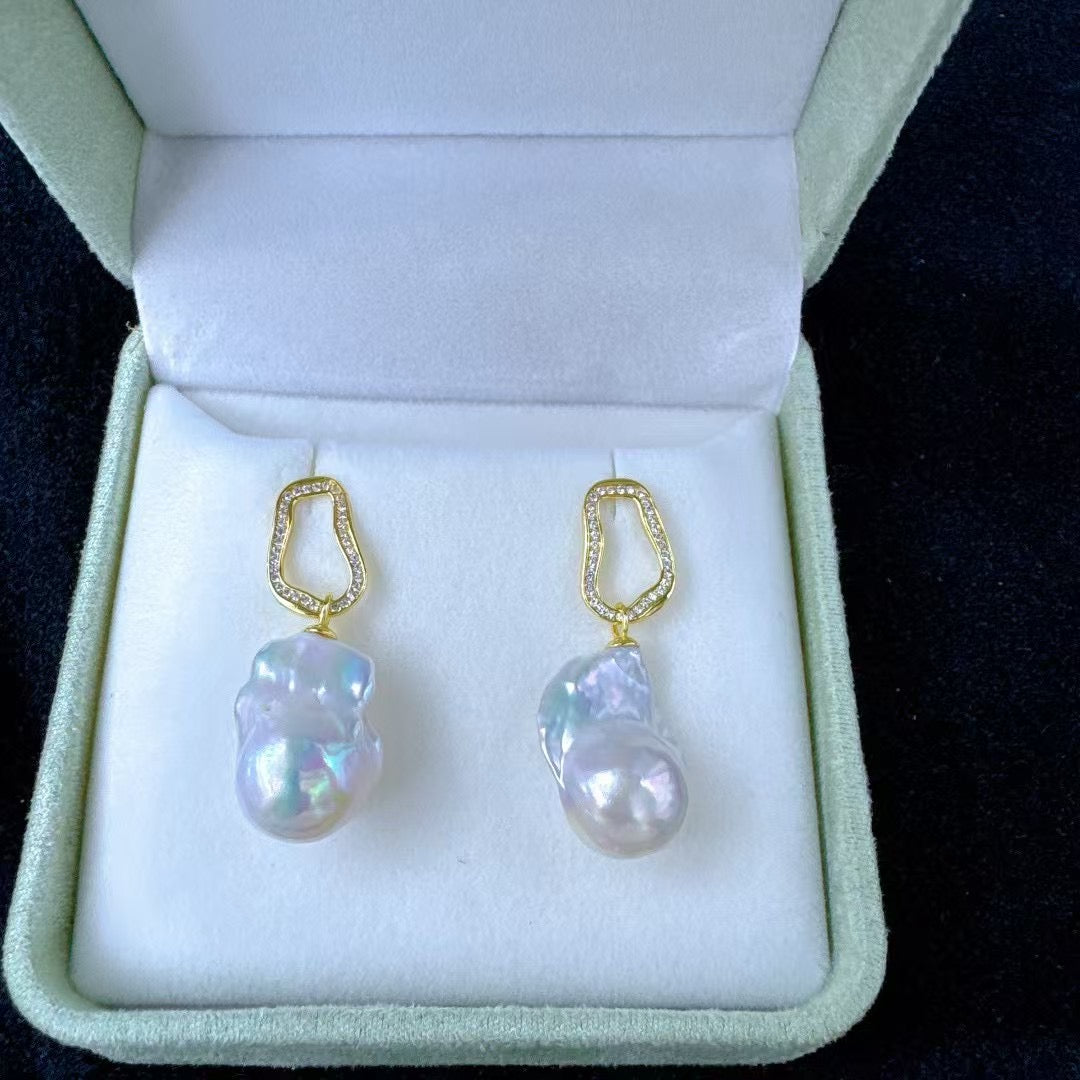 High quality aurora white baroque pearls earrings