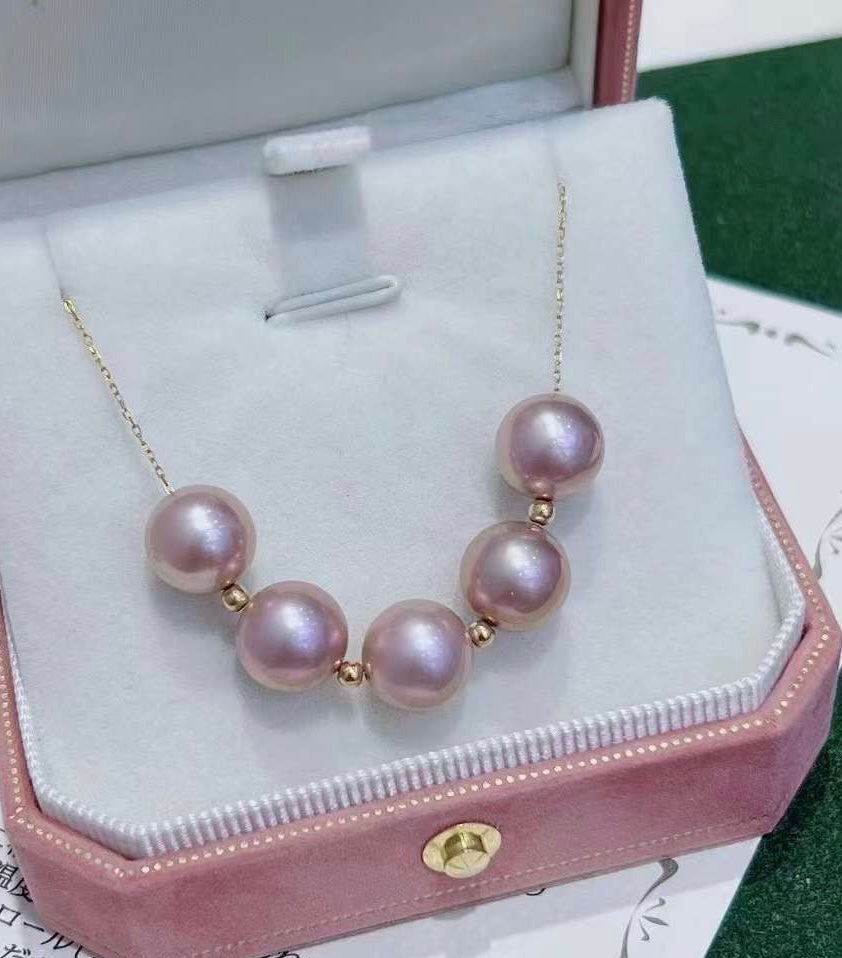 High quality “smile face” pink color Edison pearls necklace