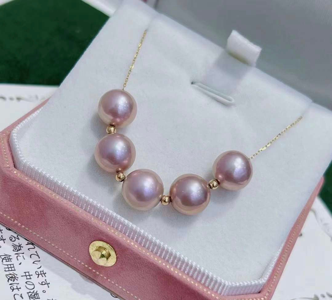 High quality “smile face” pink color Edison pearls necklace