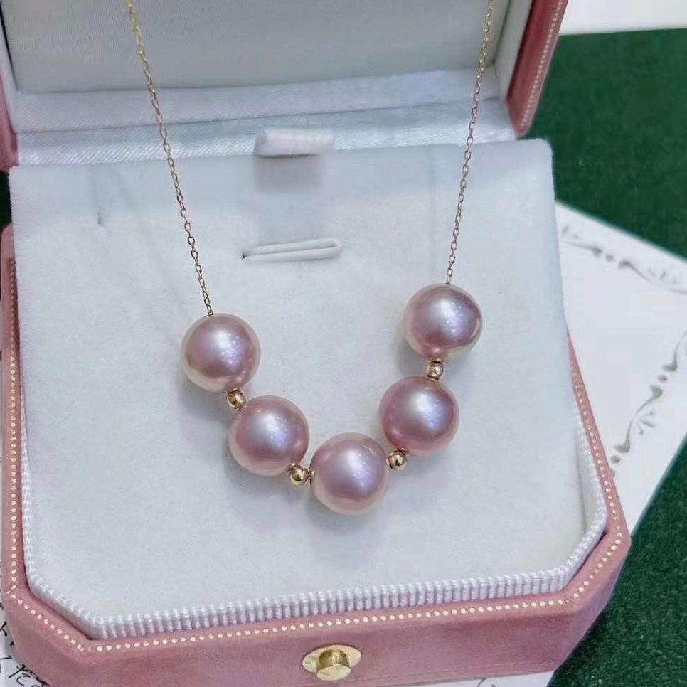 High quality “smile face” pink color Edison pearls necklace