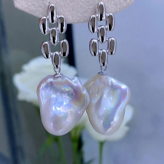 High quality aurora white color baroque pearls earrings