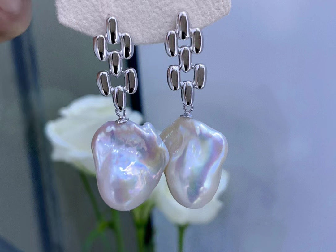 High quality aurora white color baroque pearls earrings