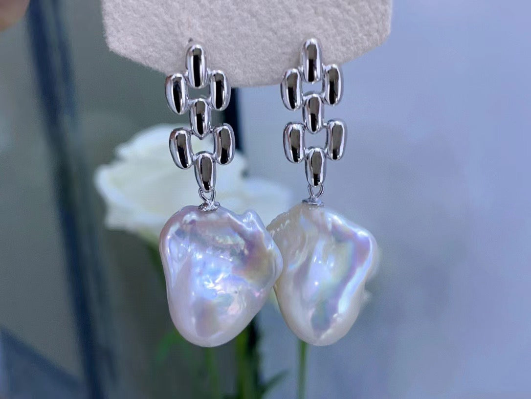 High quality aurora white color baroque pearls earrings