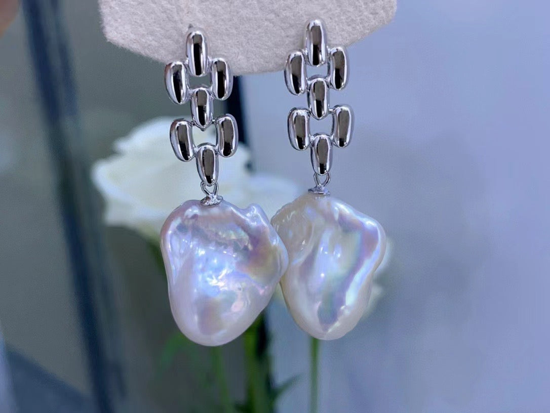 High quality aurora white color baroque pearls earrings