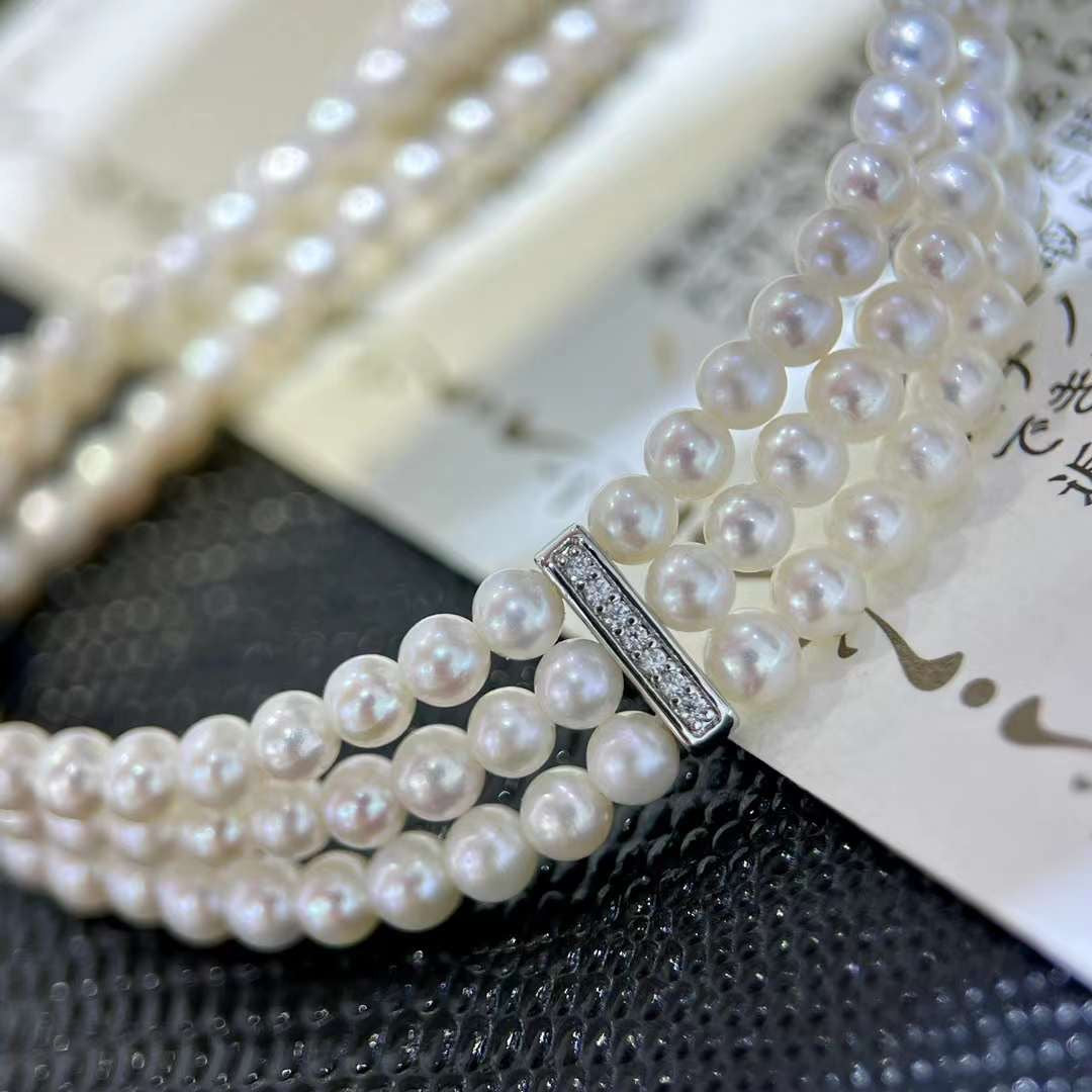 High quality aurora white freshwater pearls three-loop bracelet