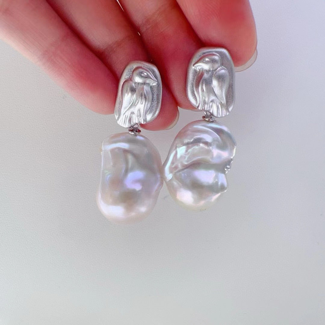 High quality aurora white color baroque pearls earrings