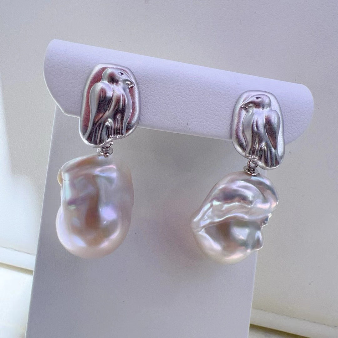 High quality aurora white color baroque pearls earrings