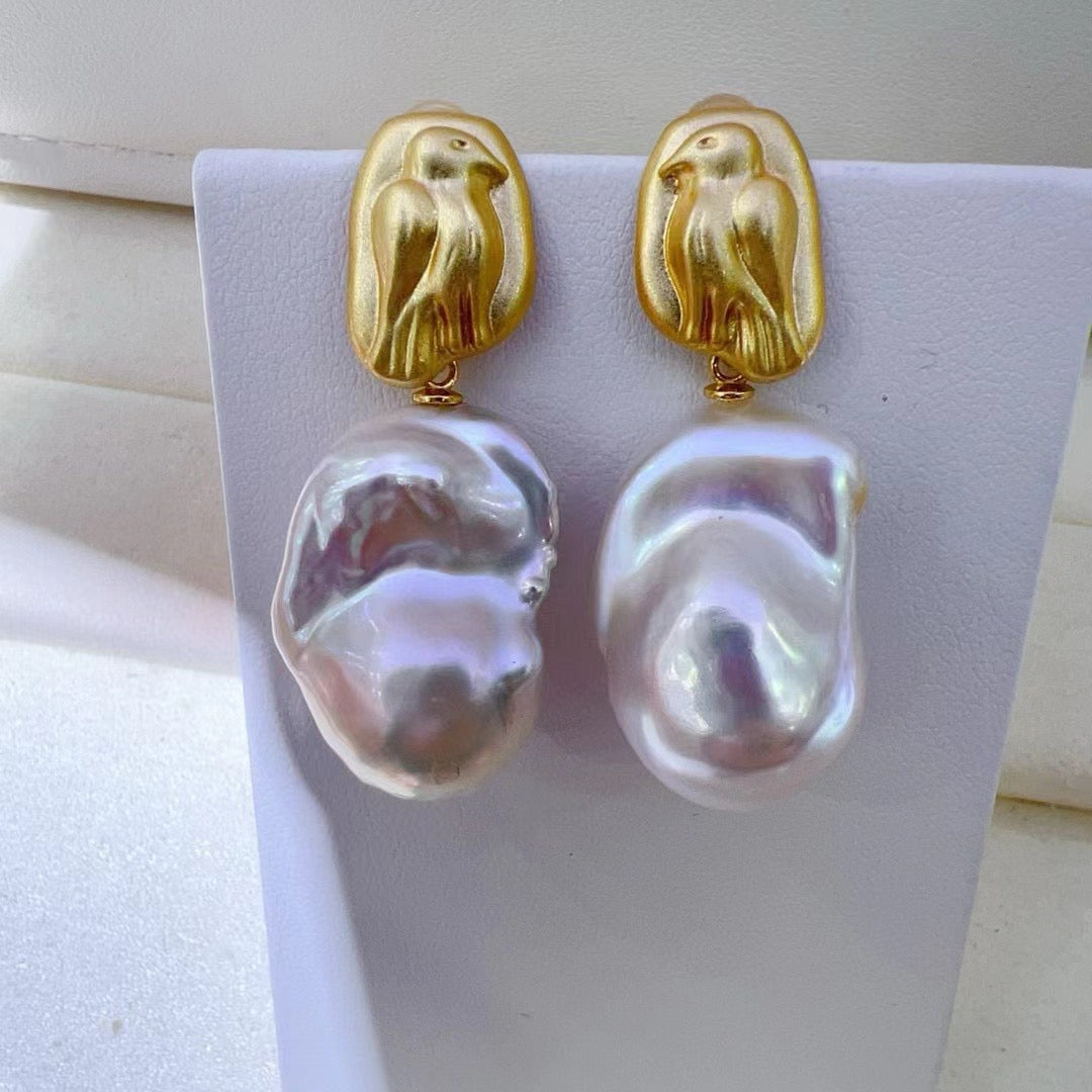 High quality aurora white color baroque pearls earrings