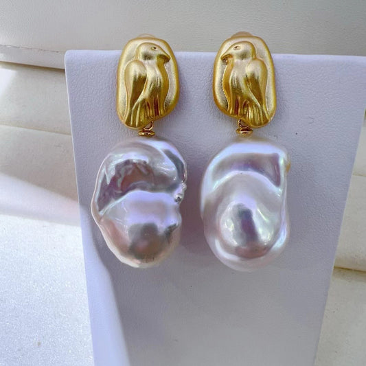 High quality aurora white color baroque pearls earrings