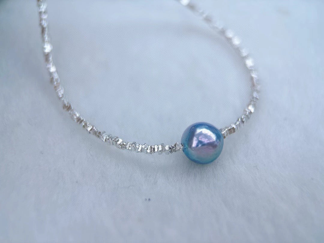 High quality silver blue color seawater MADAMA baroque necklace