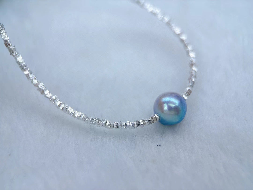 High quality silver blue color seawater MADAMA baroque necklace