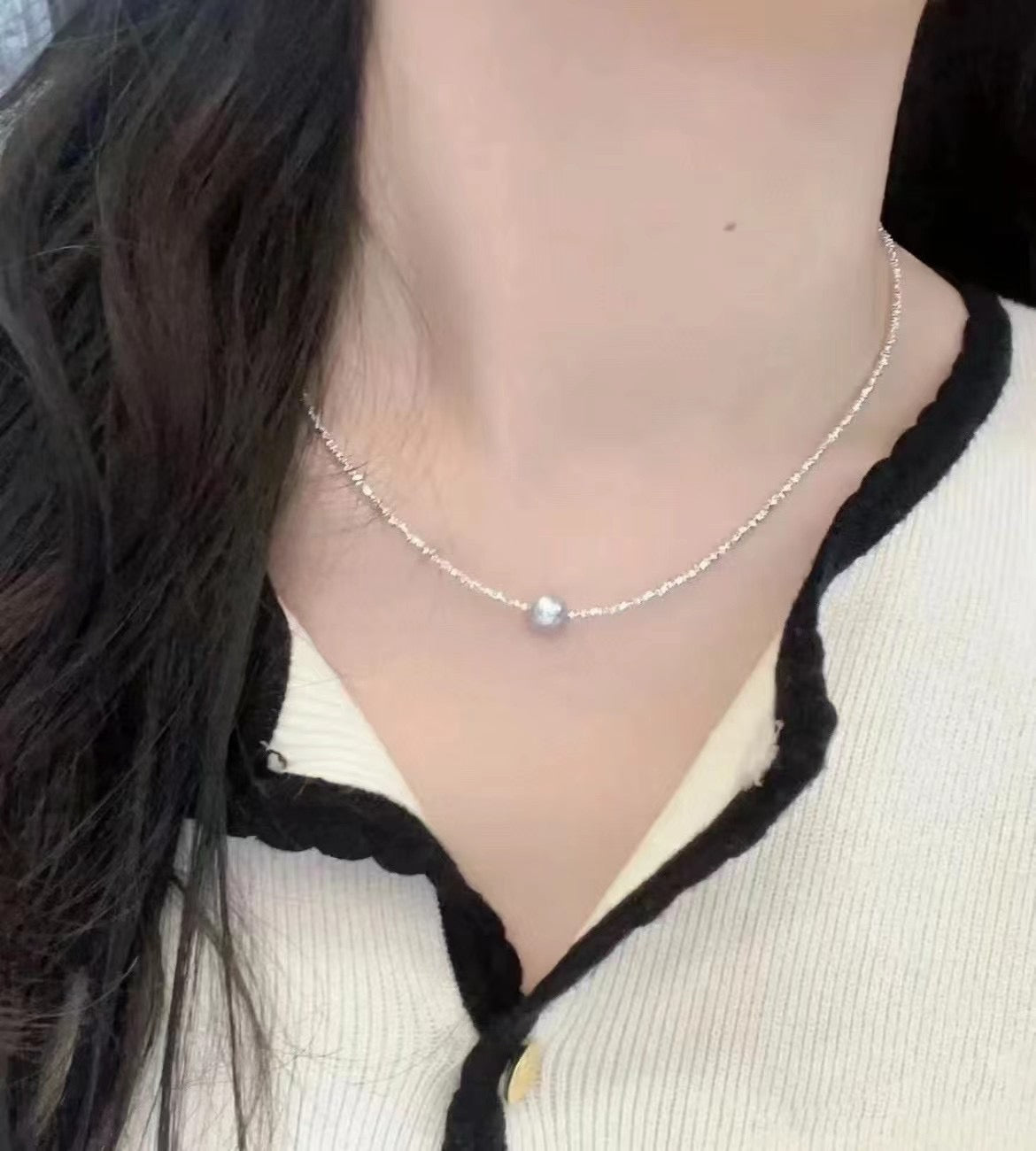 High quality silver blue color seawater MADAMA baroque necklace