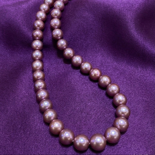 High quality reddish purple color Edison pearls necklace