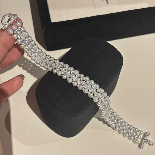 High quality aurora white color freshwater pearls three-loop bracelet