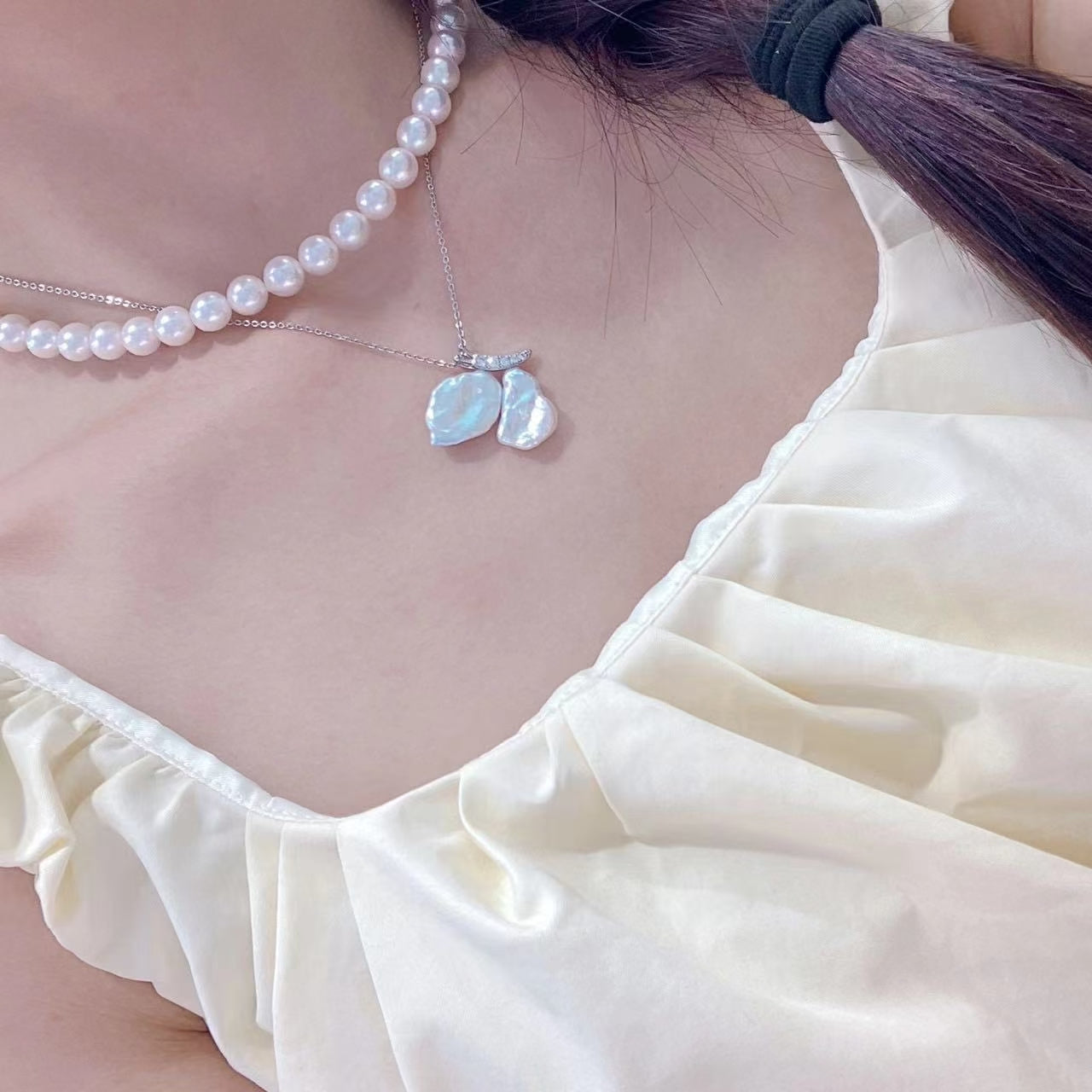 High quality aurora white color freshwater baroque pendant