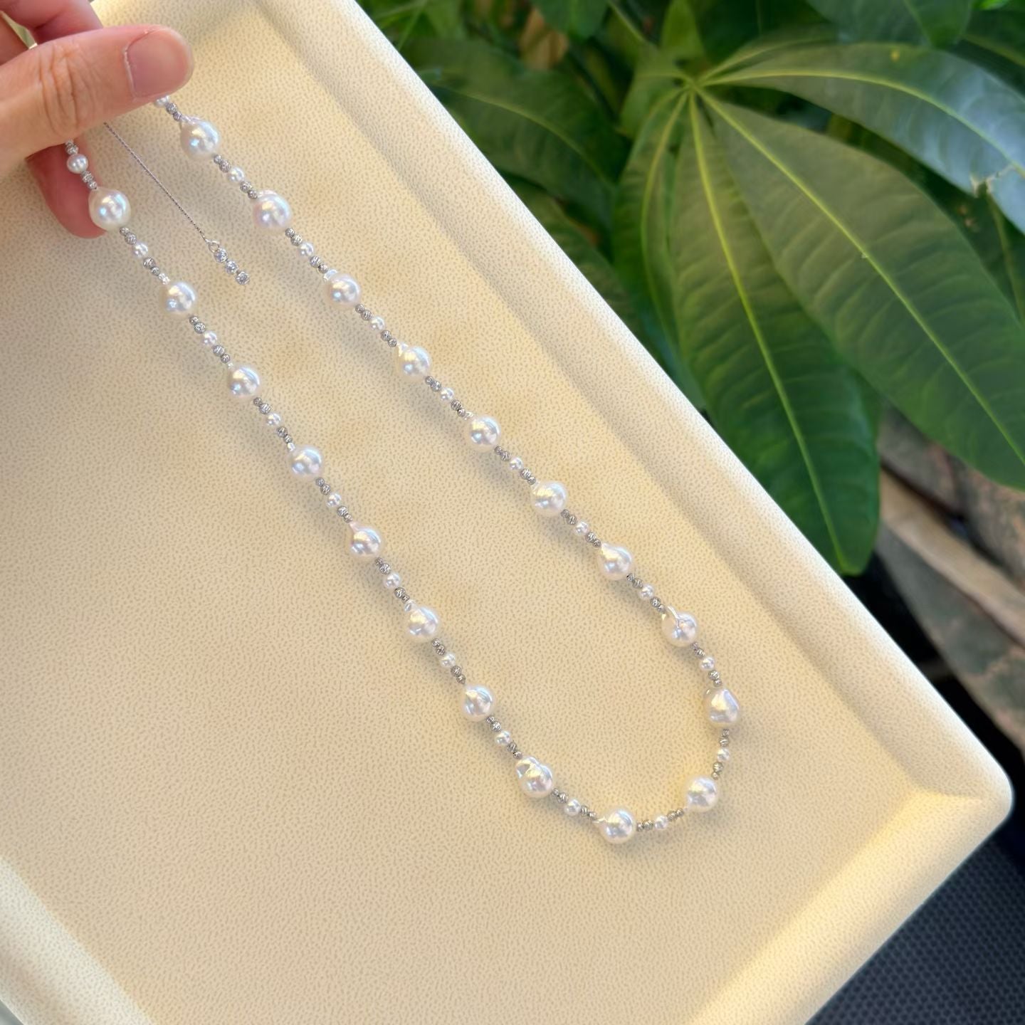 High quality aurora white color seawater akoya baroque pearls necklace