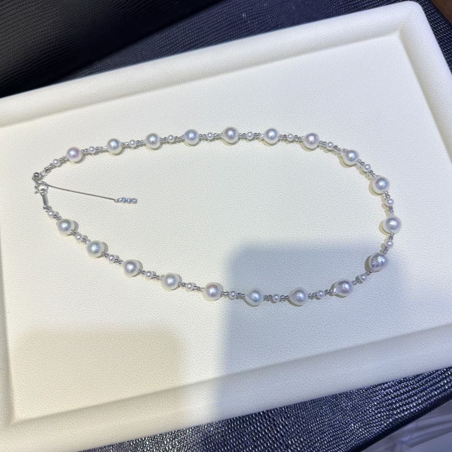 High quality aurora white color seawater akoya baroque pearls necklace