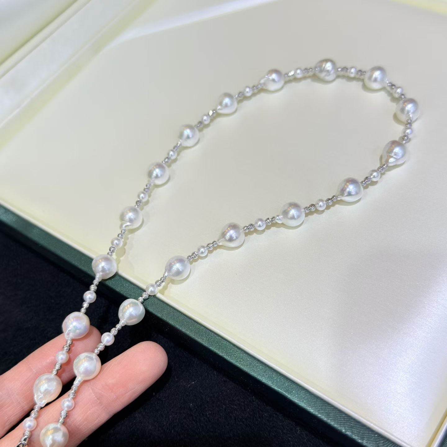 High quality aurora white color seawater akoya baroque pearls necklace