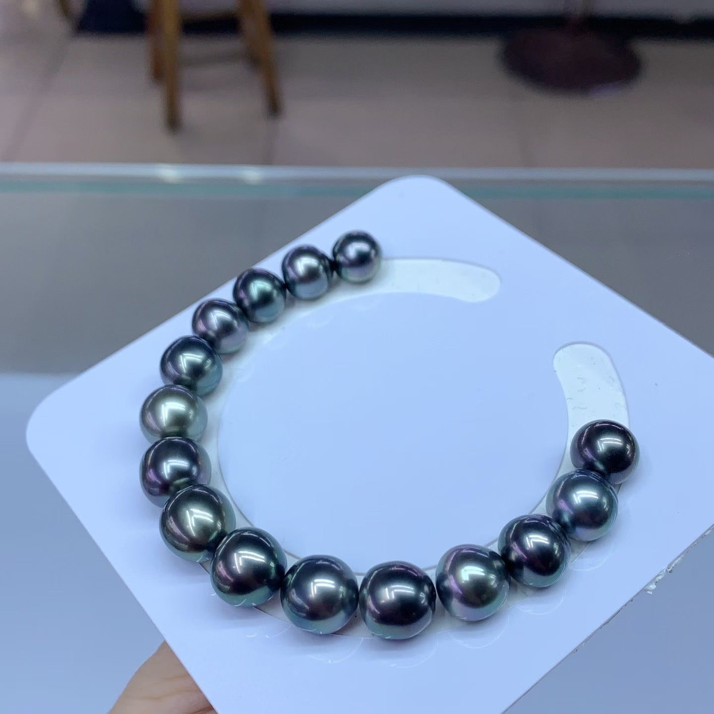 High quality malachite green color Tahitian pearls bracelet